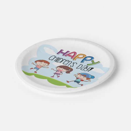 Assiettes En Carton Joyeuse Journée des enfants (Angle)