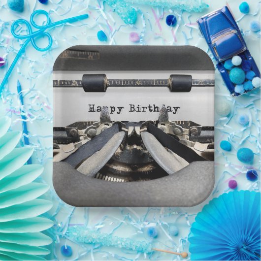 Assiettes En Carton Joyeuse machine à écrire rétro Anniversaire (Fête)