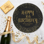Assiettes En Carton Joyeuse Parties scintillant d'or d'anniversaire n'<br><div class="desc">Célébrez un grand anniversaire avec ces plaques de papier amusantes avec le nom de la fille/garçon d'anniversaire et l'année d'anniversaire ensemble contre un arrière - plan noir accentué avec des étincelles de confettis de parties scintillant en faux or. Amusant et festif - parfait pour toute célébration d'anniversaire.</div>