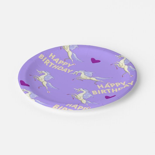 Assiettes En Carton Joyeuse Plaques de papier d'anniversaire violet Un (Angle)