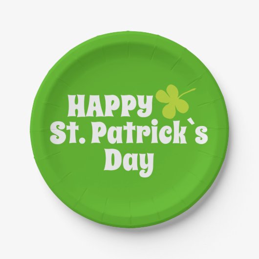 Assiettes En Carton Joyeuse Saint Patrick`s day Green Lucky Shamrock (Devant)