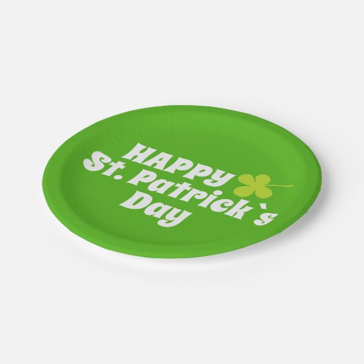 Assiettes En Carton Joyeuse Saint Patrick`s day Green Lucky Shamrock (Angle)