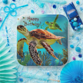 Assiettes En Carton Joyeuse tortue marine d'anniversaire (Fête)