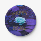 Assiettes En Carton Joyeuse Typographie Diwali Fleur de Lotus Floral V (Devant)