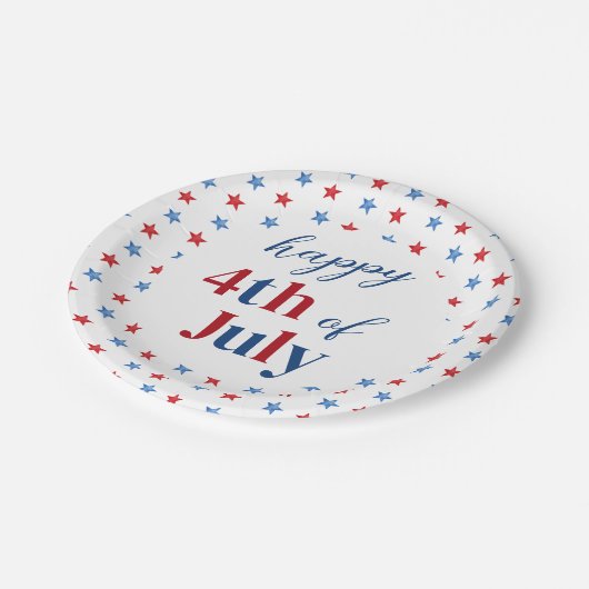 Assiettes En Carton Joyeuses 4 juillet étoiles patriotiques Rouge Blan (Angle)