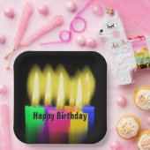 Assiettes En Carton Joyeuses bougies d'anniversaire sur noir (Fête)