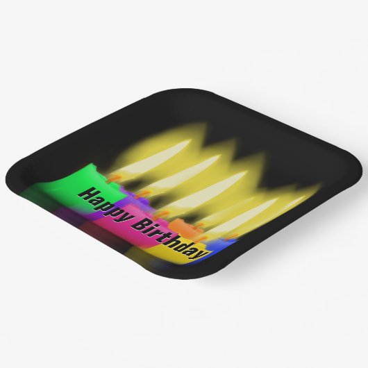 Assiettes En Carton Joyeuses bougies d'anniversaire sur noir (Angulaire)