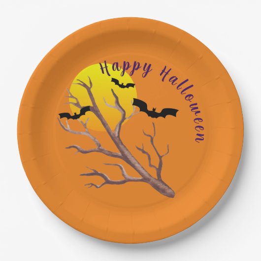 Assiettes En Carton Joyeuses chauves-souris d'Halloween et la plaque d (Devant)