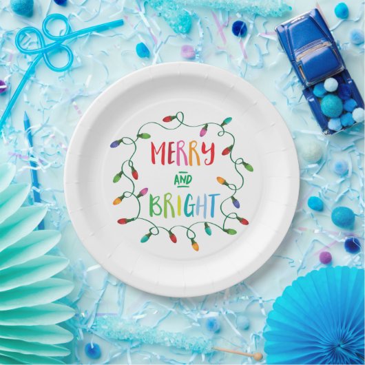 Assiettes En Carton Joyeuses et lumineuses lumières de Noël (Fête)