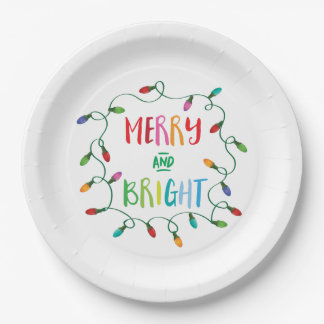 Assiettes En Carton Joyeuses et lumineuses lumières de Noël