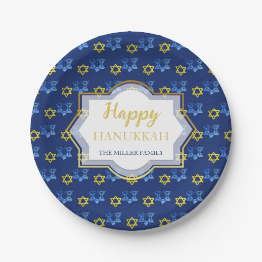 Assiettes En Carton Joyeuses Etoiles D'Aquarelle Hanoukka De David (Devant)