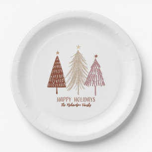 Assiettes En Carton Joyeuses Fêtes Arbres de Noël Chic Festifs