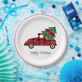 Assiettes En Carton Joyeuses fêtes Camion Rouge antique (Fête)