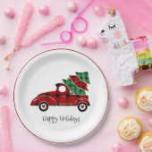 Assiettes En Carton Joyeuses fêtes Camion Rouge antique (Fête)
