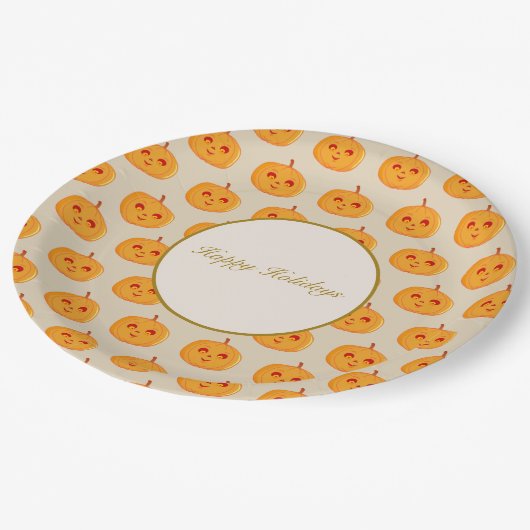 Assiettes En Carton Joyeuses fêtes Citrouilles (Angle)