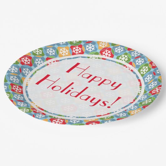 Assiettes En Carton Joyeuses fêtes ! Flocon de neige (Angle)