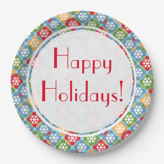 Assiettes En Carton Joyeuses fêtes ! Flocon de neige (Devant)