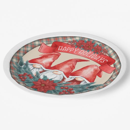 Assiettes En Carton Joyeuses fêtes Gnomes Plaques en papier (Angle)