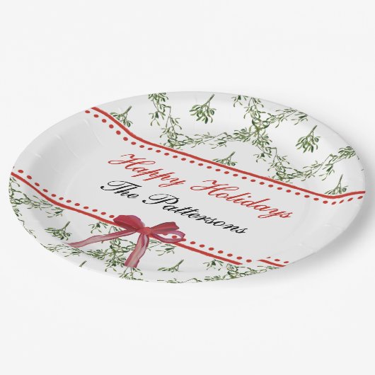 Assiettes En Carton Joyeuses fêtes Mistletoe Red Bow Custom Christmas (Angle)