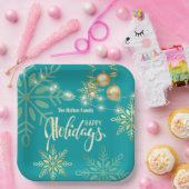 Assiettes En Carton Joyeuses fêtes Noël or flocons verts (Fête)