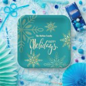 Assiettes En Carton Joyeuses fêtes Noël or flocons verts (Fête)