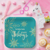 Assiettes En Carton Joyeuses fêtes Noël or flocons verts (Fête)