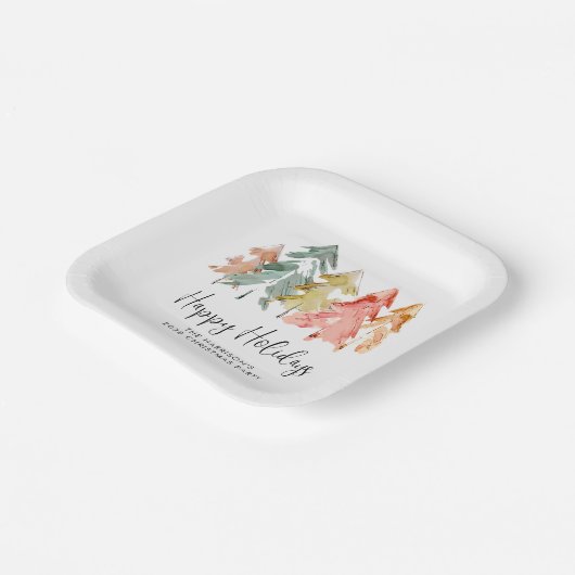 Assiettes En Carton Joyeuses fêtes Pine Trees Noël (Angulaire)