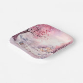 Assiettes En Carton Joyeuses Fêtes Roses Scène de Noël (Angulaire)