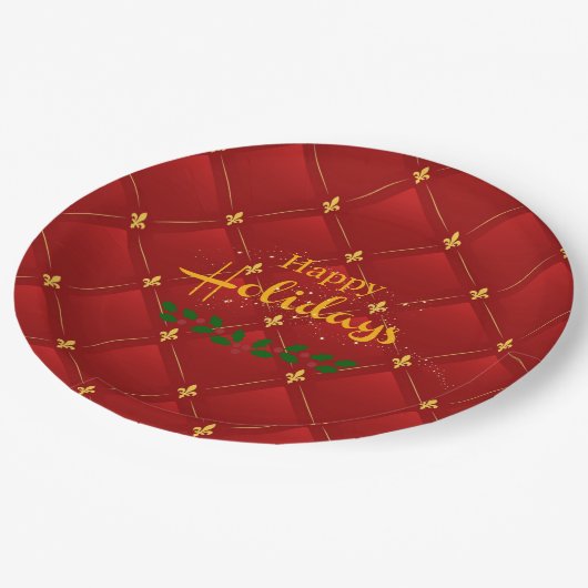 Assiettes En Carton Joyeuses fêtes, rouge et or festif, (Angle)