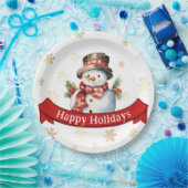 Assiettes En Carton Joyeuses fêtes Snowman Red & Gold Christmas Party (Fête)