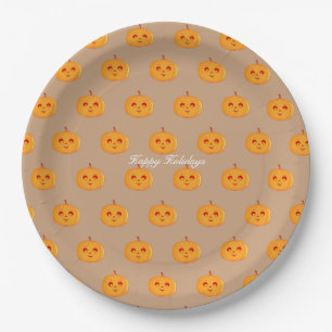 Assiettes En Carton Joyeuses Fêtes Visages de Citrouille