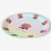 Assiettes En Carton Joyeuses fleurs Roses d'anniversaire (Angle)