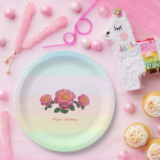 Assiettes En Carton Joyeuses fleurs Roses d'anniversaire (Fête)