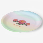 Assiettes En Carton Joyeuses fleurs Roses d'anniversaire (Angle)