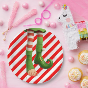 Assiettes En Carton Joyeuses jambes de lutin de Noël   Méfaits du Pôle