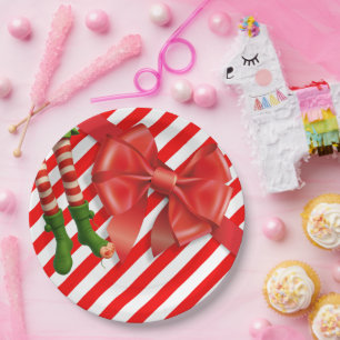 Assiettes En Carton Joyeuses jambes de lutin de Noël   Méfaits du pôle