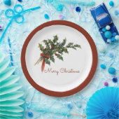 Assiettes En Carton Joyeuses Plaques Holly de Noël (Fête)