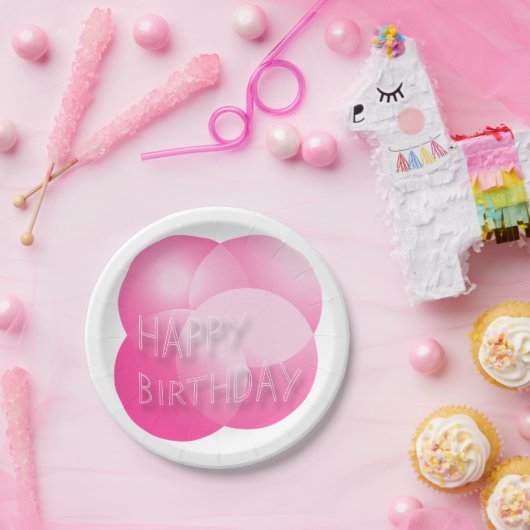 Assiettes En Carton Joyeuses Plaques Papier Anniversaire Bubbles Rose (Fête)