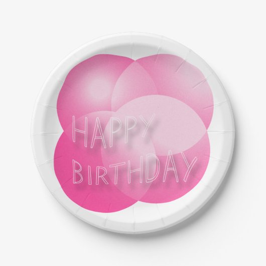 Assiettes En Carton Joyeuses Plaques Papier Anniversaire Bubbles Rose (Devant)