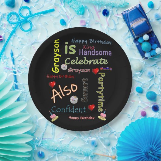 Assiettes En Carton Joyeuses Plaques Papier Anniversaire Grayson (Fête)