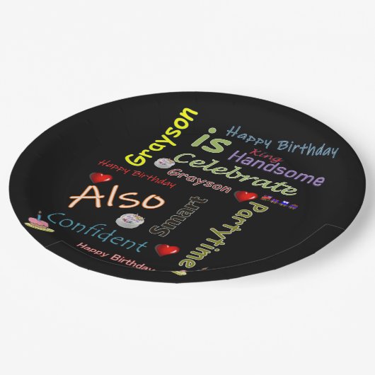 Assiettes En Carton Joyeuses Plaques Papier Anniversaire Grayson (Angle)