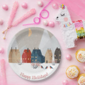 Assiettes En Carton Joyeuses Vacances Campagne Village Scène d'hiver (Fête)