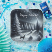 Assiettes En Carton Joyeuses Vacances Cerfs En Forêt D'Hiver (Fête)