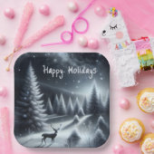 Assiettes En Carton Joyeuses Vacances Cerfs En Forêt D'Hiver (Fête)