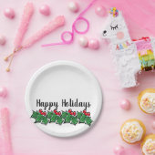 Assiettes En Carton Joyeuses vacances Holly Sprigs, verdure de Noël (Fête)