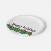 Assiettes En Carton Joyeuses vacances Holly Sprigs, verdure de Noël (Angle)