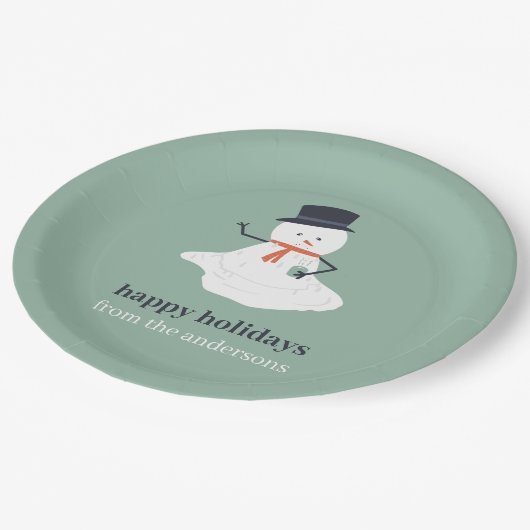 Assiettes En Carton Joyeuses vacances Noël Melting Snowman mignonne (Angle)