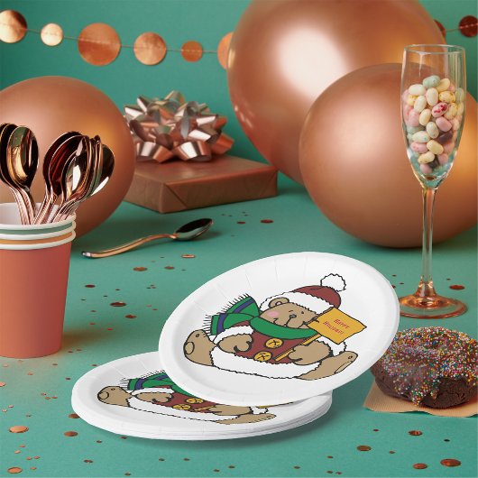 Assiettes En Carton Joyeuses vacances Ours de Noël
