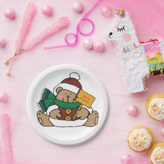 Assiettes En Carton Joyeuses vacances Ours de Noël (Fête)