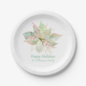 Assiettes En Carton Joyeuses vacances Poinsettia Or rose Élégant Chic (Devant)